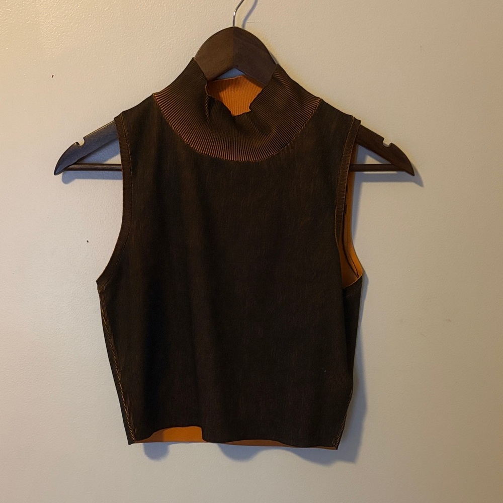 Zara Sleeveless Mock Neck Reversible Crop Top - Brown & Orange